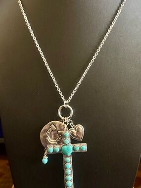 Turquoise Cross Charm Necklace - Women Jewelry